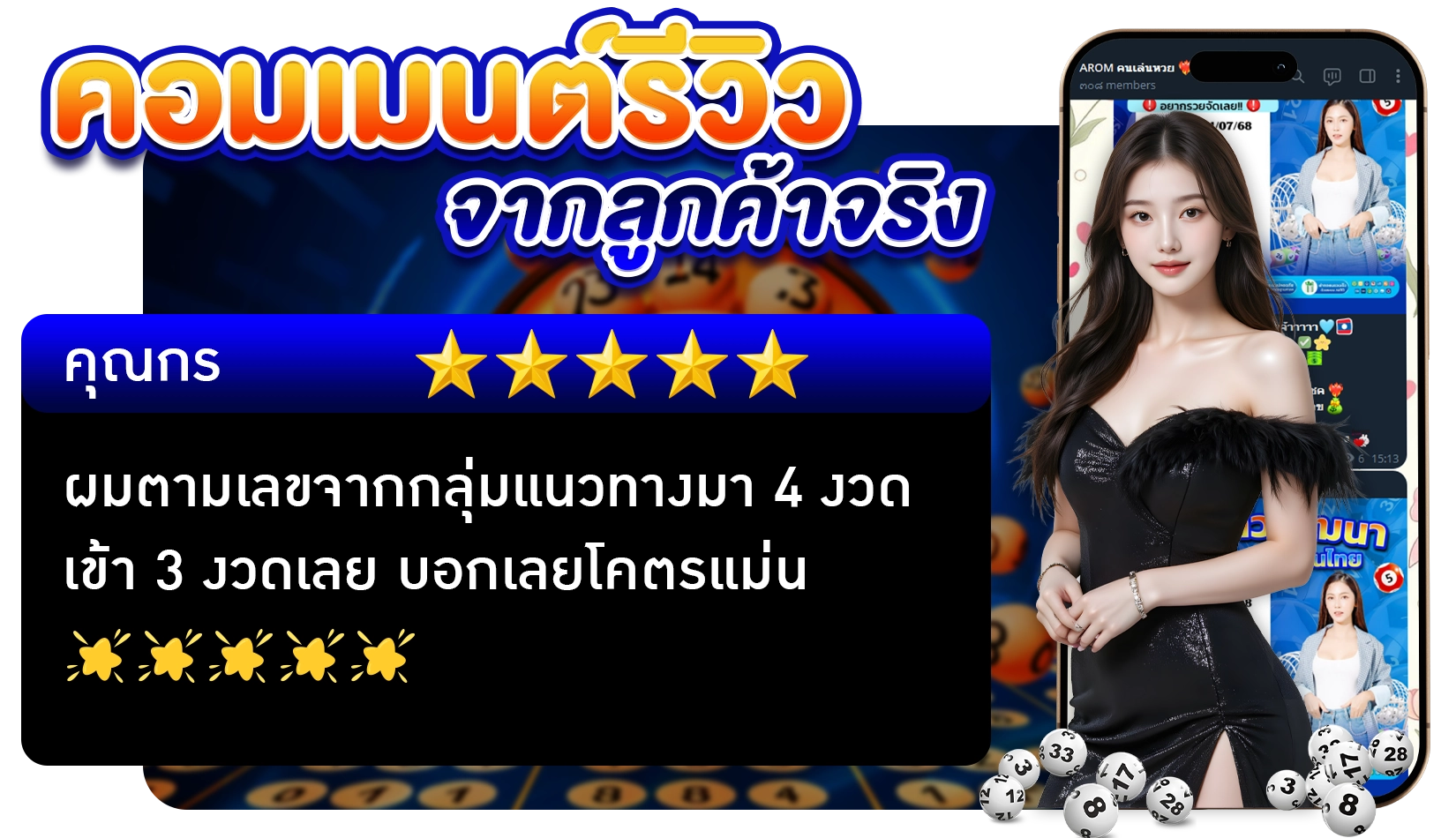 รีวิวจากลูกค้าถตามกลุ่มหวย ถูก 4 งวดติด Arom168